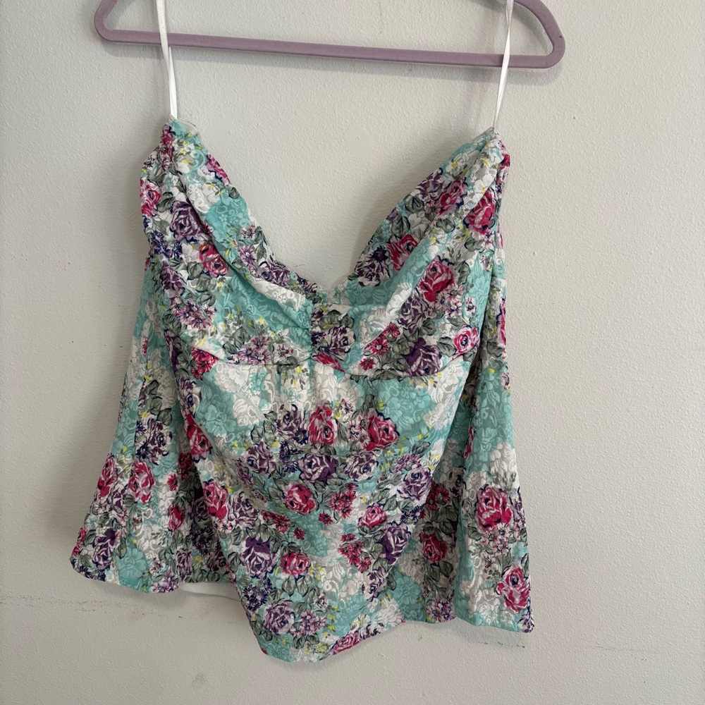 Torrid Womens Sleeveless Tube Top Size 4 White Floral Pinks Strapless Lined